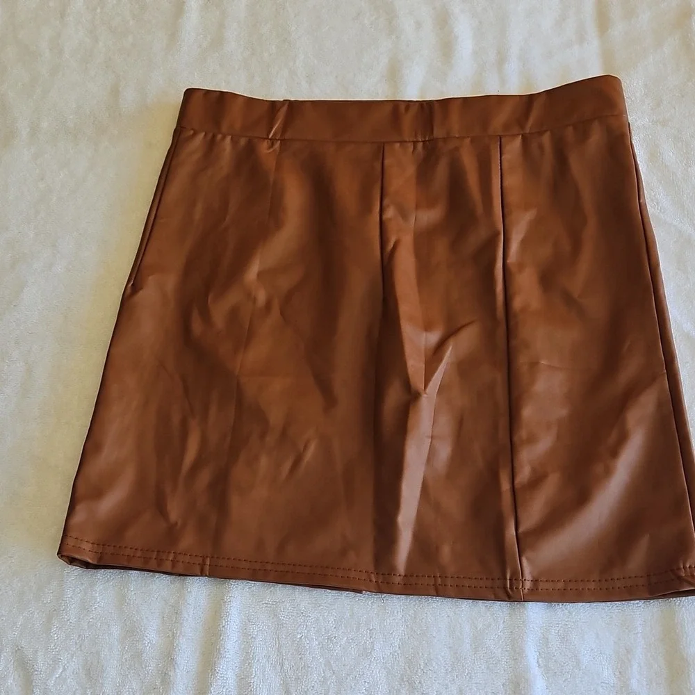 Style One Brown Pencil Short Skirt Size‎ M Polyamide Elastane Stretch Slit